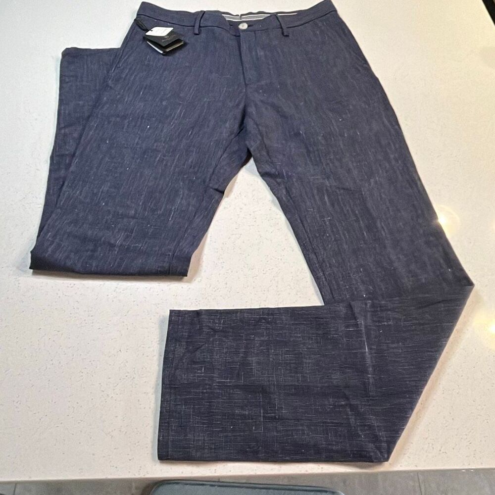 Massimo Dutti Mens 32x34 Slim Fit Linen Cotton Pants Navy Italian Yarn NWT